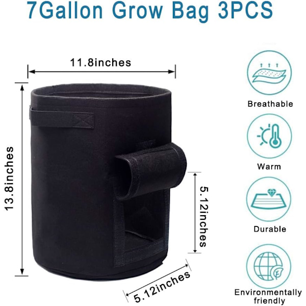 1 odlingspåse, 7 gallon förtjockad planteringsväska, potatisgrönsaker
