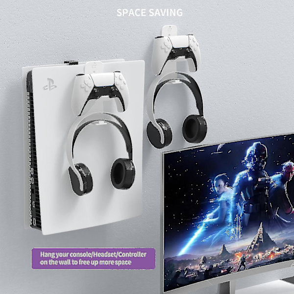 PS5 Väggfäste, PS5 Väggmontering med Kontrollerhållare Kompatibel med PS5/NS/PS4/Xbox Kontroller - PS5 Tillbehör