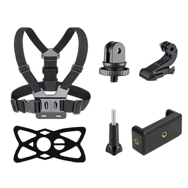 6-i-1 tilbehørssett for GoPro Hero med bryststropp, mobilklemme etc.