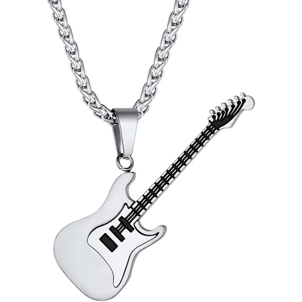 Gitarrhalsband i rostfritt stål/basmusiknot halsband för män kvinnor, musikälskare hängsmycke Rock Punk smycken, anpassad gratis gravyr