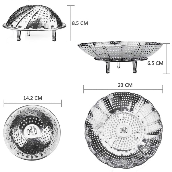 Hopfällbar ångkokare för grönsaker, 14-23 cm i diameter