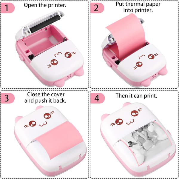 Miniprinter, bærbar lommeprinter Blækfri fotoprinter, blå Pink