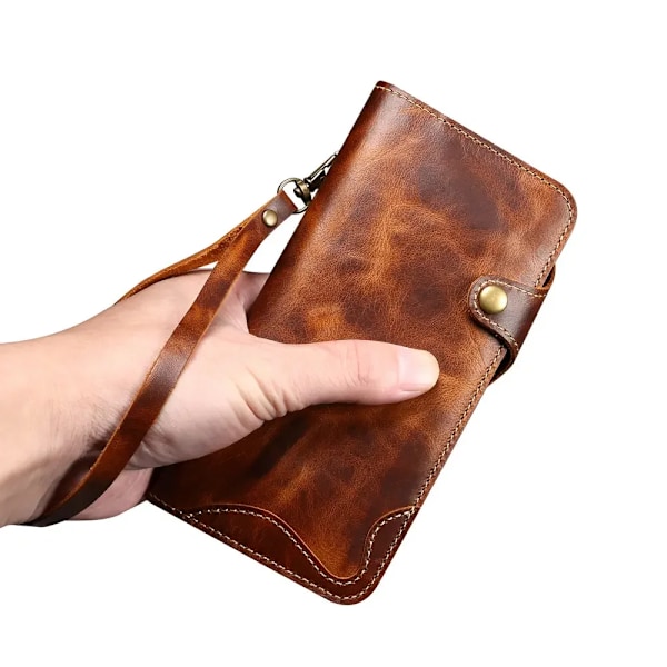 Ægte Læder Flip Cover til iPhone 16 15 Pro Max Plus Retro Wallet Book Shell iPhone16