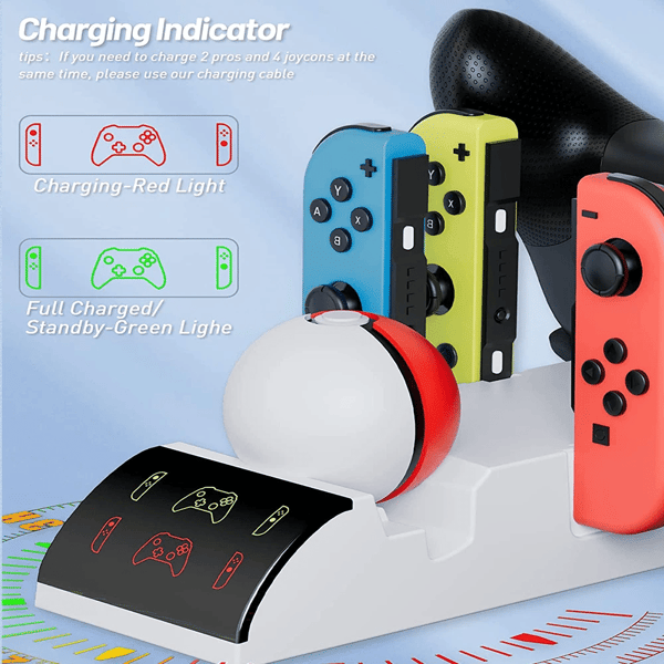 For Nintendo Switch/OLED Oppbevaring til Lading av Joy Cons Pro Kontroller og Ball Plus Kontrollere