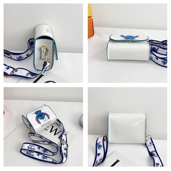 Stitch Messenger Väska Tecknad Söt Flickor PU Läder Underarms Mini Väska Tote Mode Kvinnor White without letter