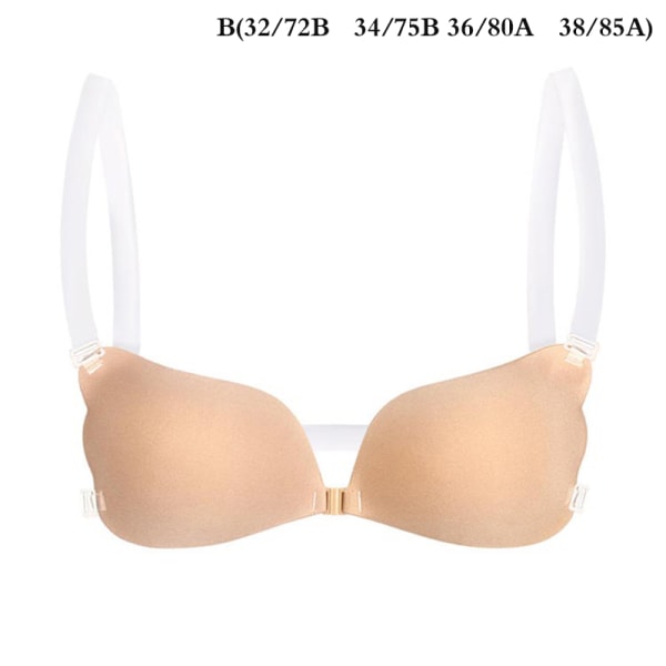 1st Kvinnor Osynlig H Push Up Silikon BH med Transparent B Apricot