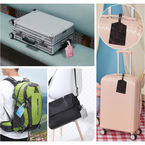 Bagagelapper 2-pakning, reisesikre bagasjeetiketter, PU-marmor bagasjeetiketter, koffert ID-sett, personlig visittkort (rosa+blå)
