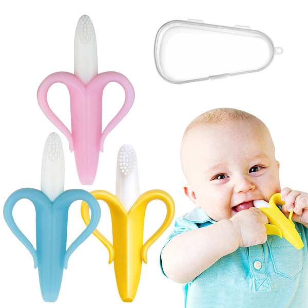 2st Banan Baby Spädbarn Bandleksaker Bringning Silikon Tandborste Leksak  Bebisar BPA-fre Blue 3255 | Blue | Fyndiq