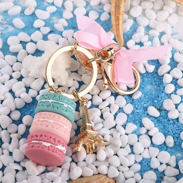 Legering Macaron Nyckelring Söt Färgglad Macaron Eiffeltorn