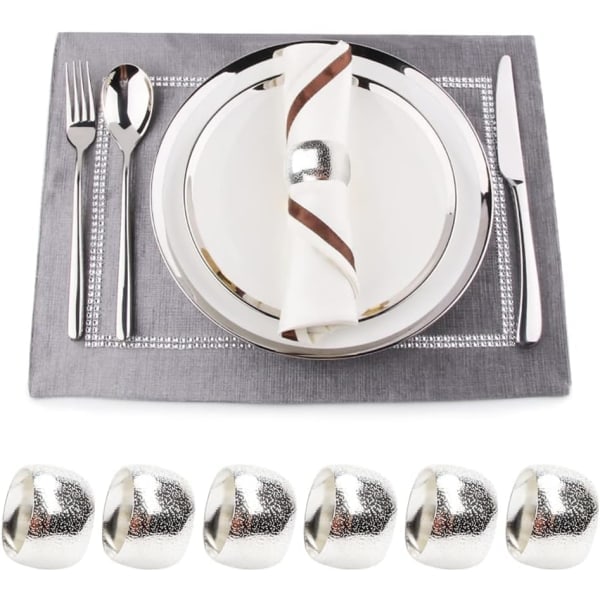 12-pack servettringar (silver) metallservettringar, för bröllopsmiddagar, julfester och påskmiddagsdekoration