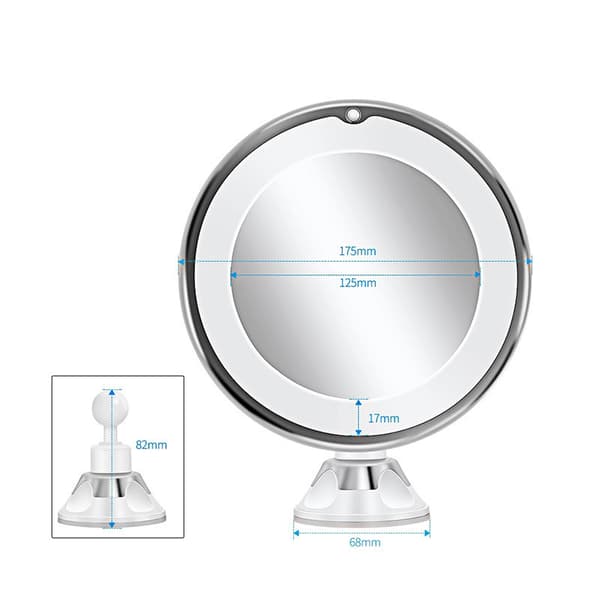 Mirror with Suction Cup, LED Light & x10 Magnification, White