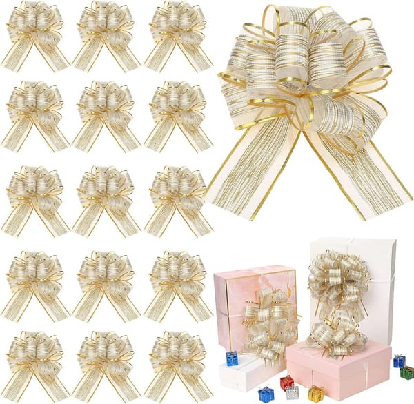 40-pack julklappsbågar för presentpappersband Målad rosett Julklappar (vit)