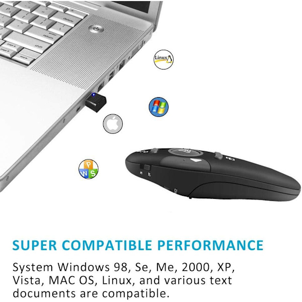 PowerPoint PPT 2.4GHz USB trådløs fjernkontroll med rød laserpeker