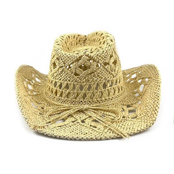 Vævet stråcowboyhat til mænd og kvinder, sommer strand solhat, justerbar