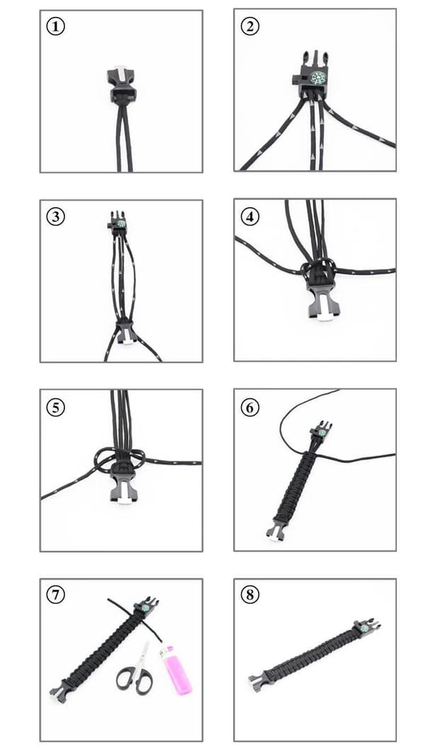 2 stk. 5-i-1 Paracord Overlevelsesarmbånd med Ildstarter, kompas m.m.