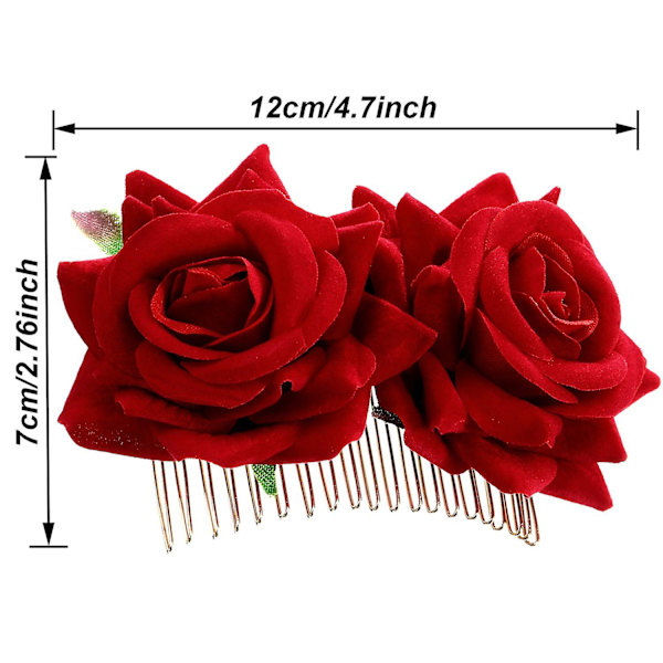 2-pack Rosblommiga Hårklämmor Dam Rosblommiga Håraccessoarer Bröllopsspänne Flamencodansare (röd)