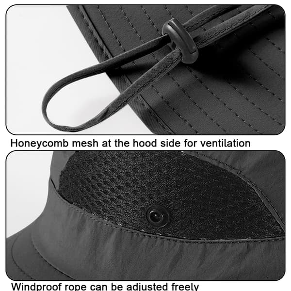 Solhatte med bred skygge Åndbar Bucket Hat til fiskeri, vandring black