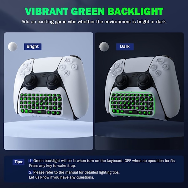 Green Backlit Keyboard for PS5 Controller, PS5 Wireless Mini Keyboard Chatpad for Playstation 5 Controller with 3.5mm Audio Jack