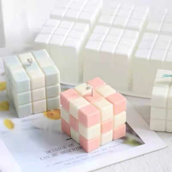 Silikon Lysform Stearinlys DIY 6 stk. Kuber Rubiks hvit