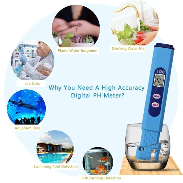 TDS-testare, vattenkvalitetsmätare LCD-penna med 0-999 PPM mätområde Bärbar för vattenbrukssjukhus, simbassänger