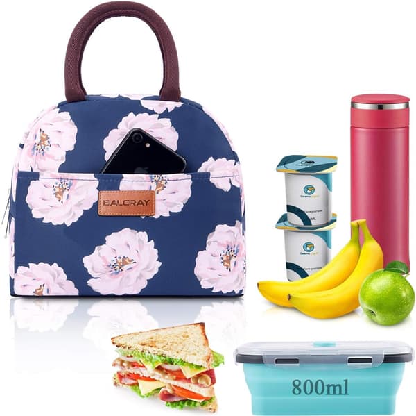 Frokosttaske til kvinder mænd Isoleret madkasse Rosa blomst til voksne
