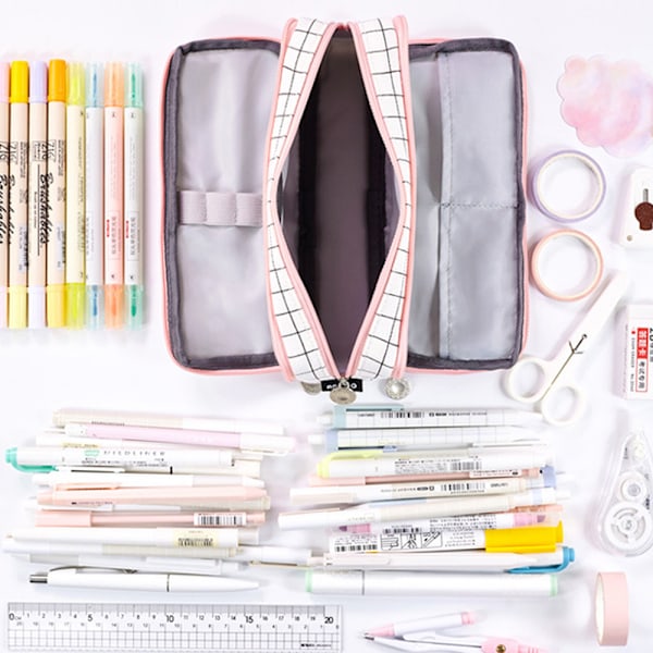 Stort etui Stor kapasitet 3 rom Canvas penn shape1