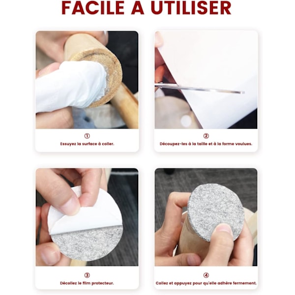 Självhäftande filt dynor - Glid för stolar möbler 3 rullar (100 * 10cm+100 * 5cm+100 * 2cm) - 4mm-tjock dyna för stol