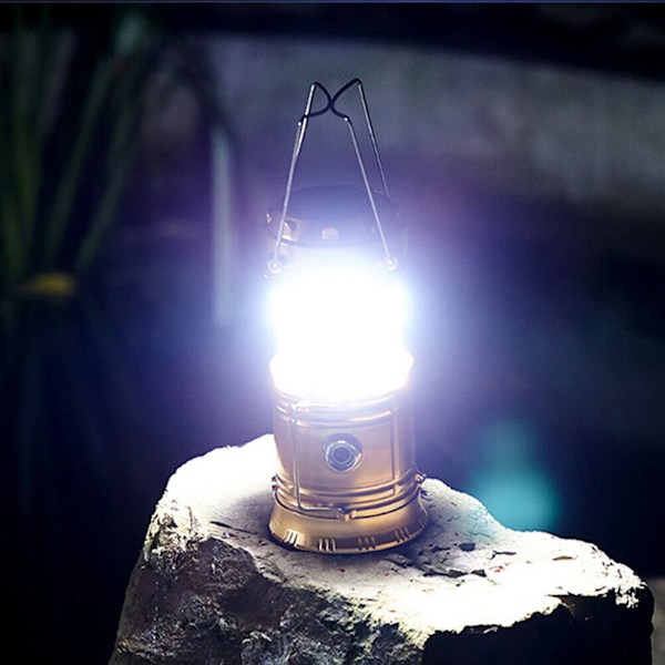 Solar campinglys USB oppladbar lommelykt Bærbar nødlampe utstyr Gold
