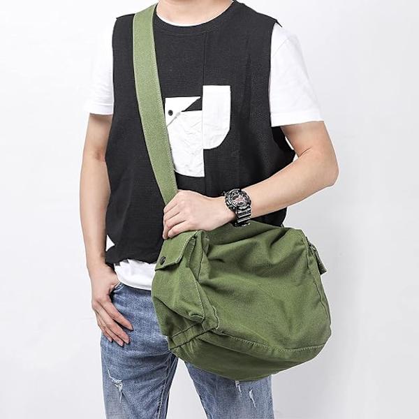 Canvas Crossbody-väska för kvinnor och män, stor axelväska