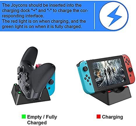 3 i 1 ladestasjon kompatibel med Switch/OLED Joycons, ladestasjon for Pro Controller