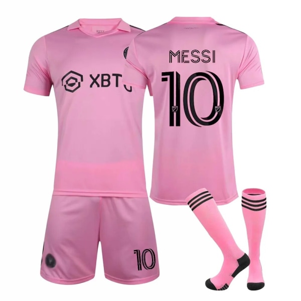 Miami hemma och borta nr 10 Lionel Messi International Major League fotbollströjor set vuxen tröja (strumpor ingår) XL Pink