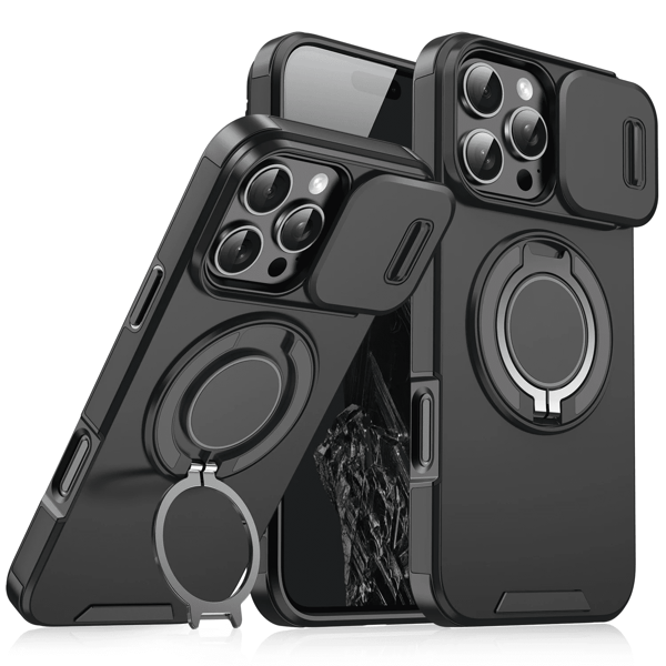 Stötsäkert Magnetiskt Hållarringstativ Funda För iPhone16 15 Pro Max Plus Skal Skjutbart Linsskydd Kameraskydd iPhone16Pro