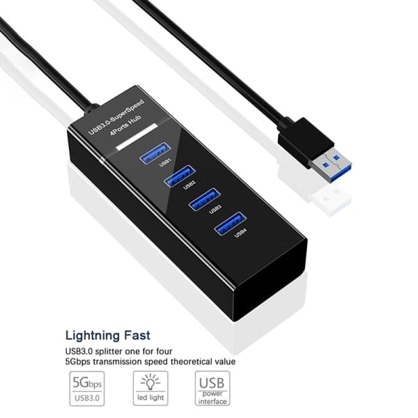USB 3.0 Hub Splitter Adapter Kabel Computer USB Splitter Hvid