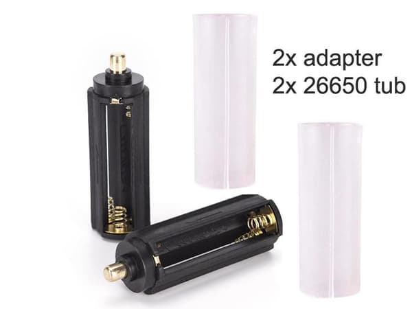 2 stk. batteriadapter 3xAAA blir 1x18650 eller 1x26650