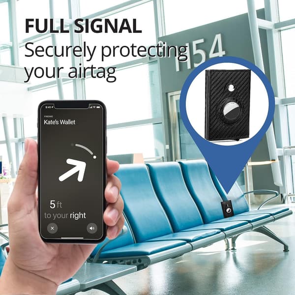 Lompakko Airtag-pidikkeellä Carbon RFID Korttikotelo 5 kortille