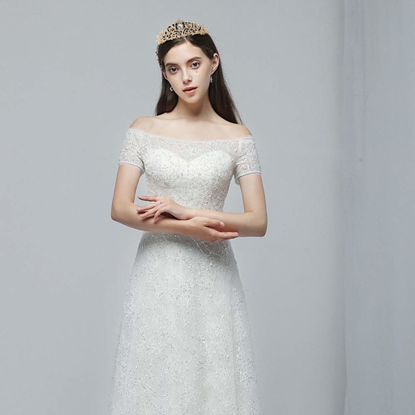 Guld Krystal Tiara Krone Pandebånd Prinsesse Elegant Krone, 02 Guld