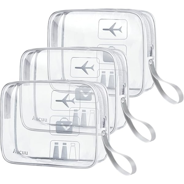 Transparent Toalettsak, Resekit för Flygplan, Sminkväska i Vattentät PVC för Resor, Förvaringsväska för Flygresor, 3-pack