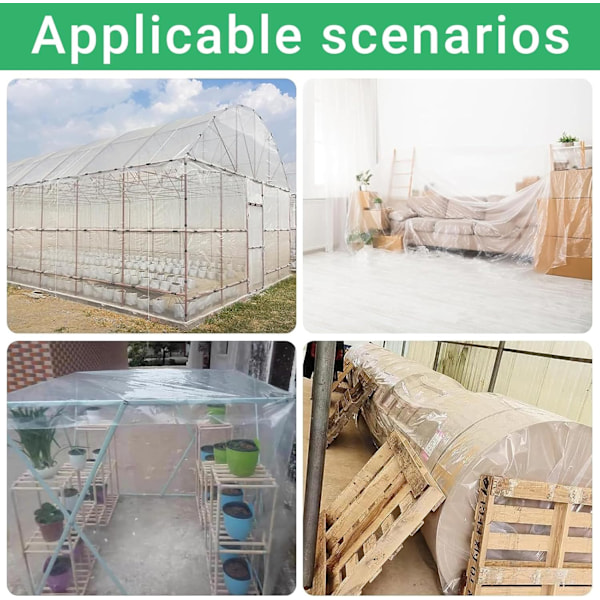 1x10m Transparent Polyeten Drivhusfilm, Ekstra Tykk Hageplast for Drivhus
