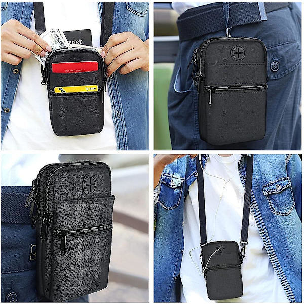 Herr axelväska, stöldskyddad axelväska med flera fickor, vattentät herr messenger väska crossbody bröstväska för resor, cykling, vandring ryggsäck Black