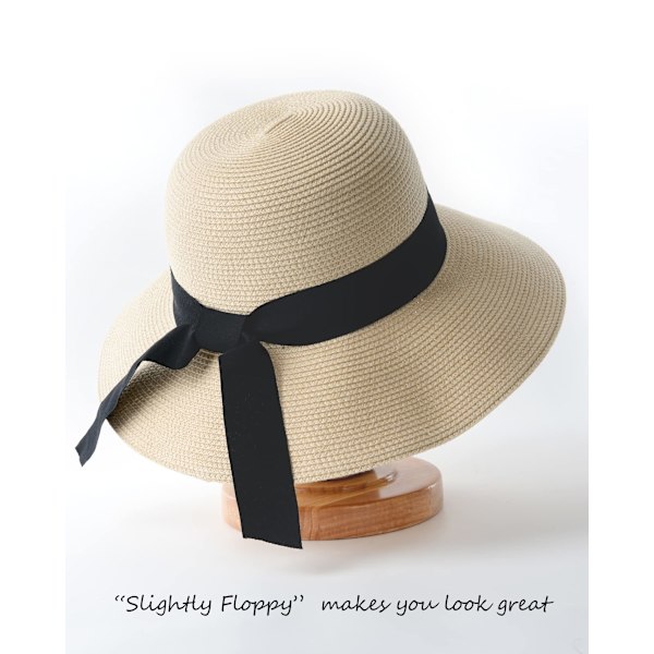 Solhat til damer UPF 50+ strandhat stråhat med bred skygge beige