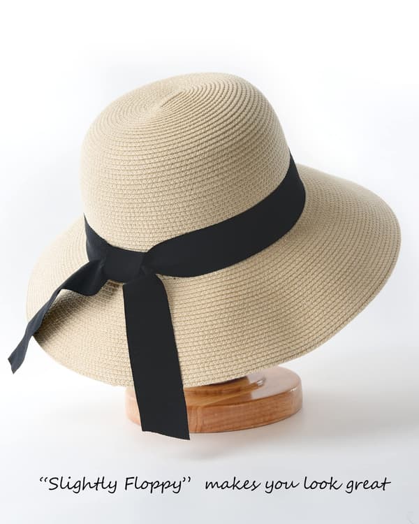 Solhatt for dame UPF 50+ strandhatt stråhatt med bred brem beige