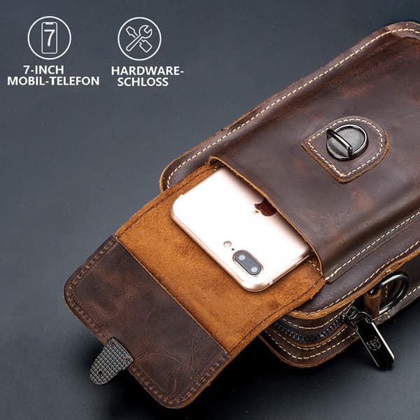 Lær Crossbody Veske for Menn - Brun