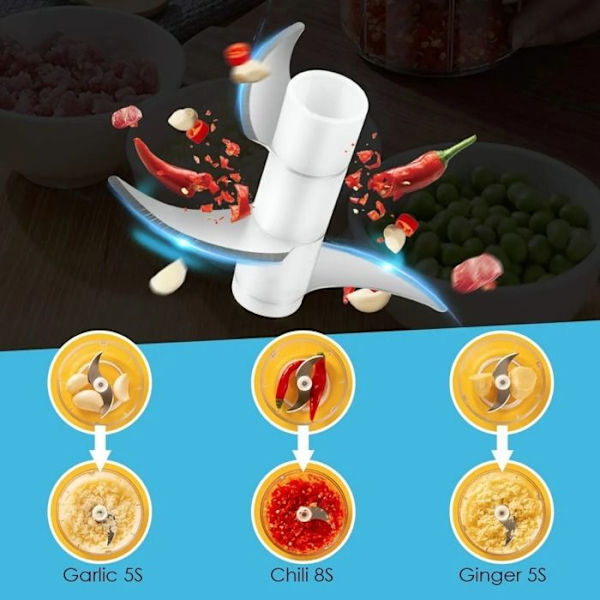 USB-laddningsbar minihackare, liten matberedare med borste, 250 ML, 3 vassa blad
