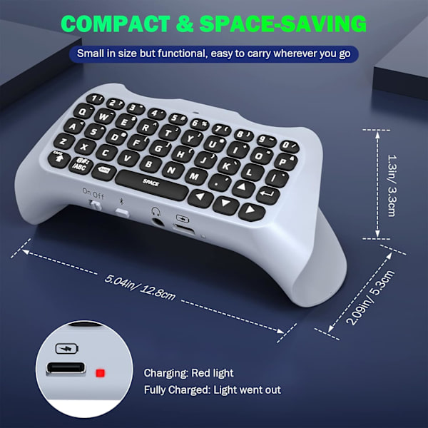 Green Backlit Keyboard for PS5 Controller, PS5 Wireless Mini Keyboard Chatpad for Playstation 5 Controller with 3.5mm Audio Jack