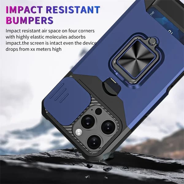 Kortfack Armor Funda För iPhone 16 15 Pro Max Plus Skjutbart Linsskydd Telefonfodral Med Magnetisk Hållarring iPhone16Promax