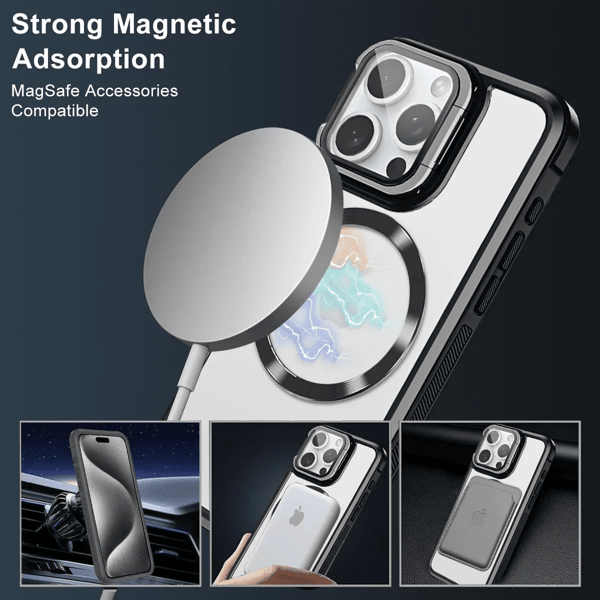 Magnetiskt Stötsäkert Telefonskal för iPhone16 15 Pro Max Plus Med Ställ Linsskydd iPhone16Promax