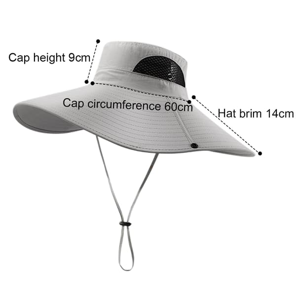 Solhatt med bred brätte Andningsbar Bucket Hat för fiske, vandring grey