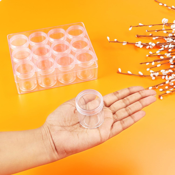 Perleopbevaringsboks - 12 små aftagelige gennemsigtige plastikbøtter med låg 5g
