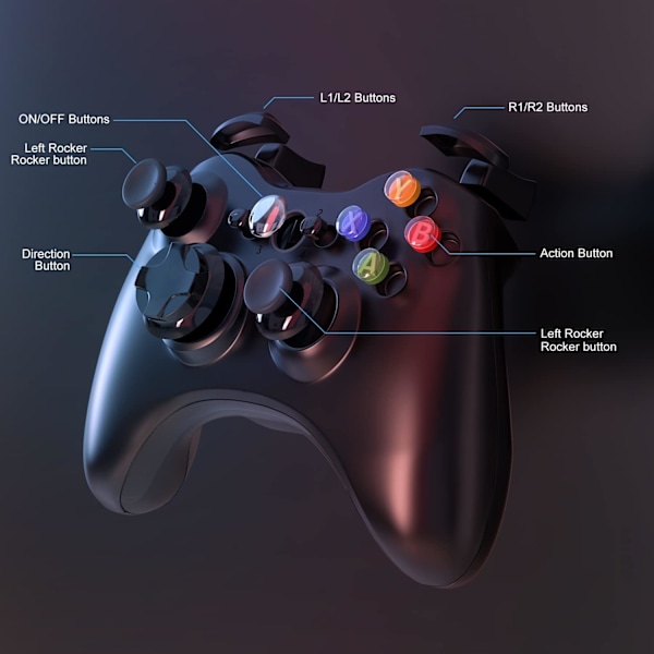 Wireless Controller Compatible with Xbox 360 2.4GHZ Gamepad Joystick (Black)