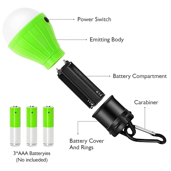 4 st LED Campinglampa Tältljus, Bärbara Hängande Batteridrivna Tältljus för Orkan Nöd Utomhus